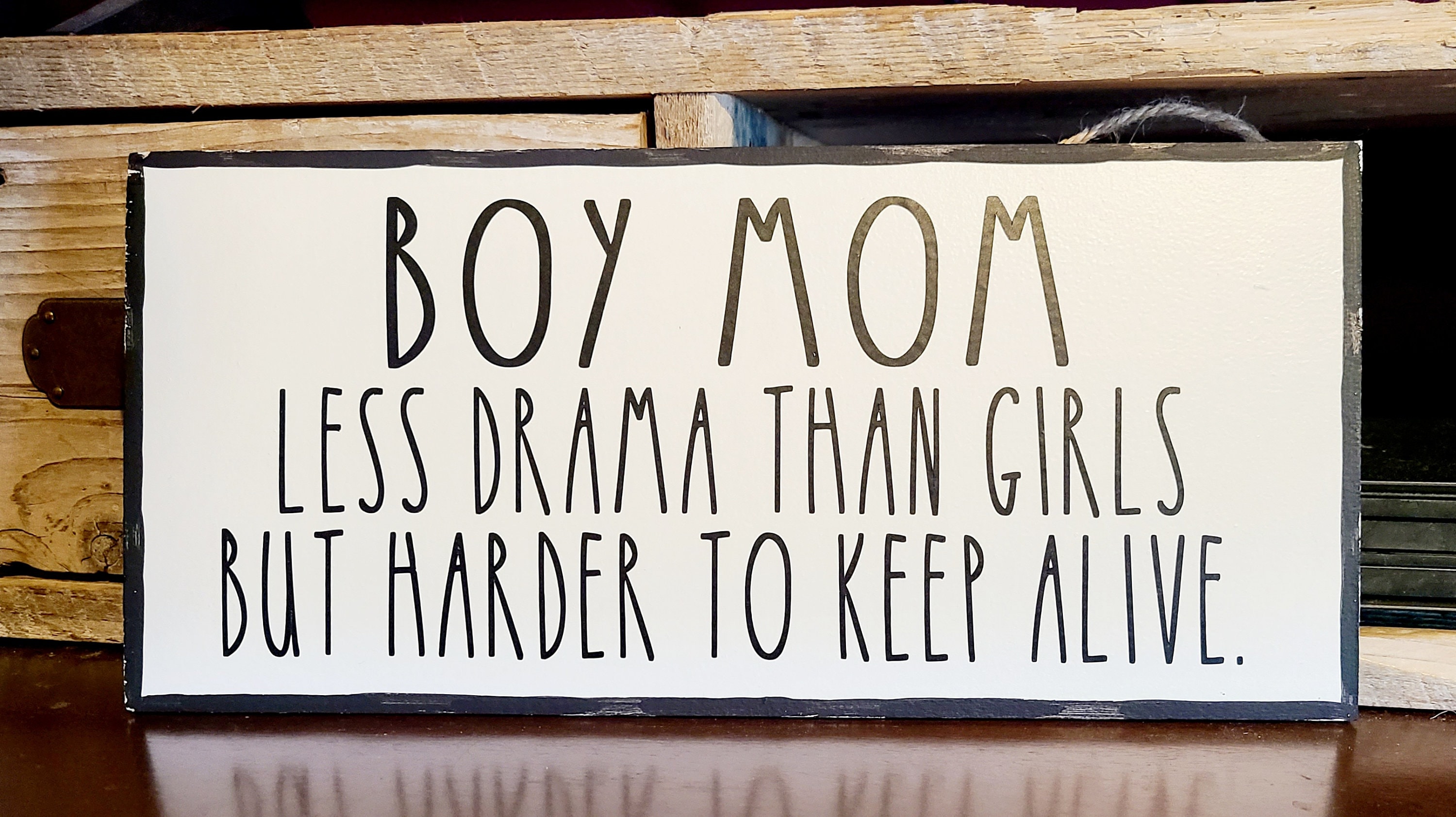 NEW Funny Boy Mom Sign Christmas Mother Gift Rustic Farmhouse Country Home Decor Sign Wall Birthday Gift Personalized Wooden Best Friend