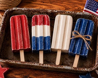Faux Popsicle | Wooden Farmhouse Popsicle | Tier Tray Decor | Summer Decor / Fourth of July Dough Bowl Filler Americana America USA ONE POP