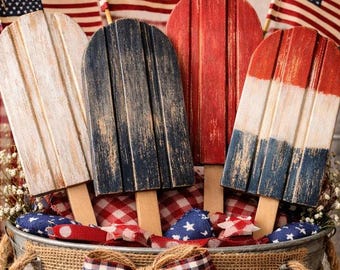 Faux Popsicle | Wooden Farmhouse Popsicle | Tier Tray Decor | Summer Decor / Fourth of July Dough Bowl Filler Americana America Patriotic
