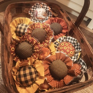 Country Primitive sunflowers, autumn sunflowers, fall sunflower bowl fillers, Fabric Flowers, Easter Home Decor SOLD INDIVIDUALLY