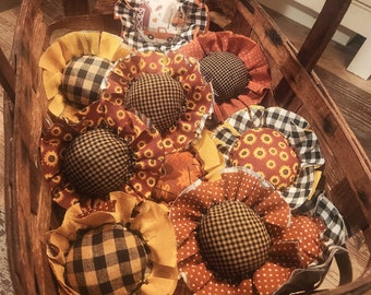 Country Primitive sunflowers, autumn sunflowers, fall sunflower bowl fillers, Spring Summer Fabric Flowers, Easter Home Decor