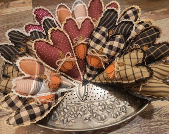 Primitive Country Fall Autumn Pumpkin Farmhouse Plush Stuffed Heart, Bowl Filler, Mini Heart Pillow Tucks, Tier Tray Decor, Seasonal Decor