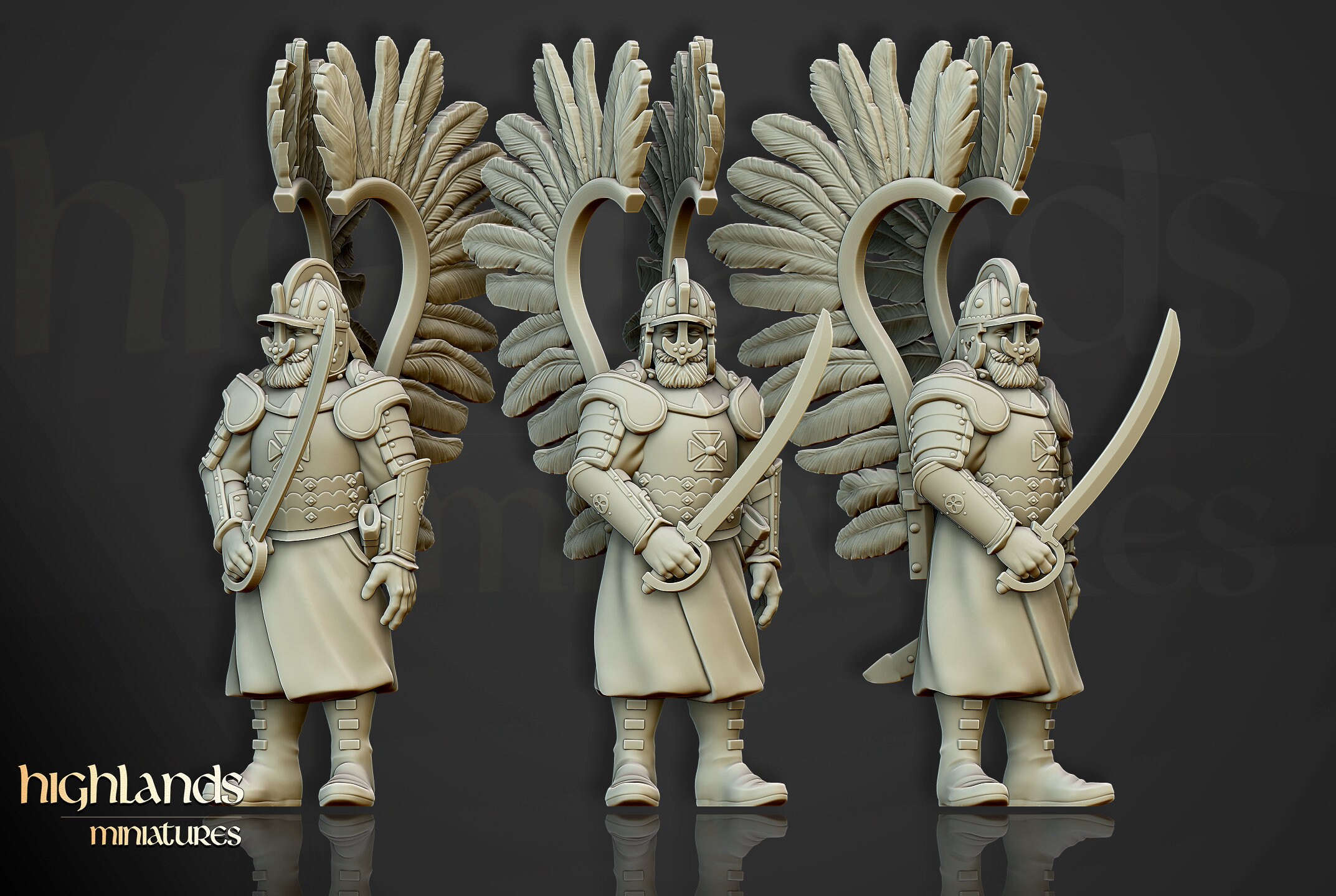 Oldhammer Fantasy wargaming winged Hussars FOOT Captain Highlands Miniatures 