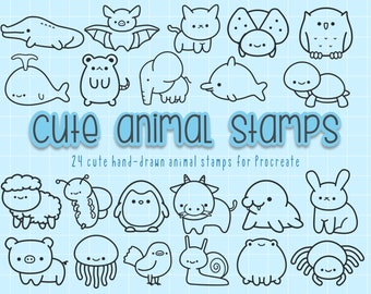 PROCREATE Cute Animals Stamp Brushes, Cartoon Animals, Kawaii Procreate Brush, Stamp Brushes Set, Hand Drawn, Procreate Brushset