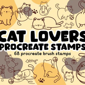 Cat Lovers Stamp Brushes, Cute Cats, Procreate Stamps, Procreate Brush, Stamp Brushes Set, Digital Art, Instant Download, Cats, Cute, Cozy
