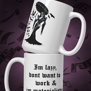 Material Girl, Materialistic Mug, Goth Girl, Goth Decor, Gothic Mug, Bat Mug