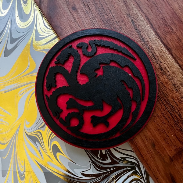 Game of Throne, Targaryen Wood Coaster - Home Decor, Housewarming Gift, Handmade Unique Design, Minimalism, Geek Kitchenware. Targaryen