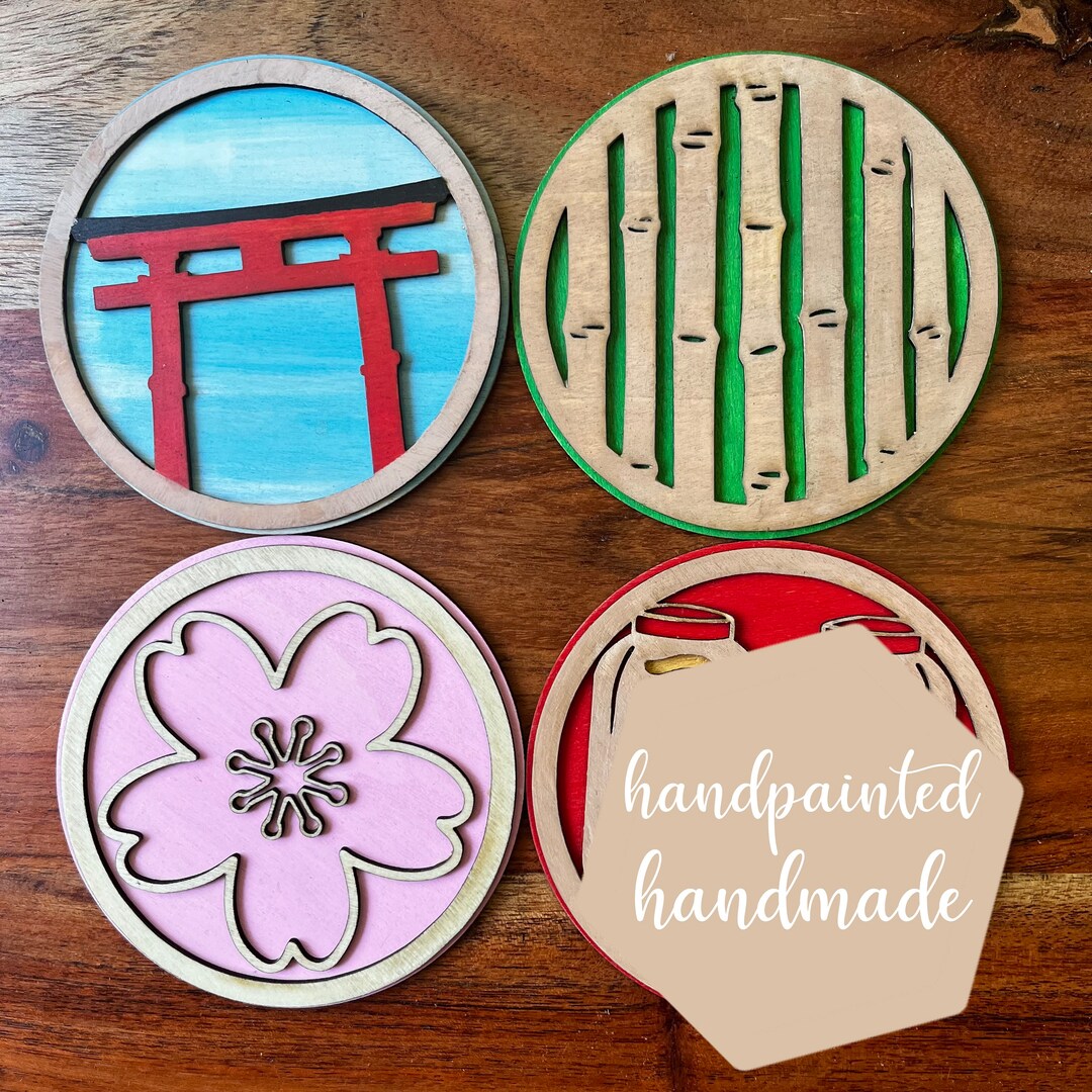 Japanese Art Set of 4 Coaster Japanese Food Ramen Art Etsy