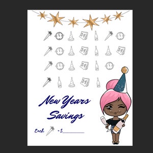 New Years Sinking Fund Tracker- Pink Hair Party Hat-Printable/Digital