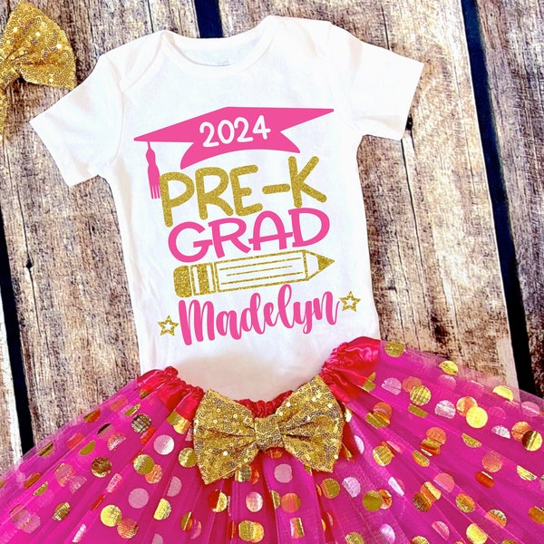 Pre-K Grad Outfit | Girls Graduation | Preschool Graduation Outfit | Preschool Grad Shirt | Black Gold Tutu | Hot Pink Pre-k Shirt