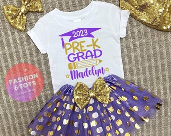 Pre-K Grad Outfit | Girls Graduation | Preschool Graduation Outfit | Preschool Grad Shirt | Purple Gold Tutu