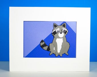 Original Raccoon Hand-cut Paper Illustration