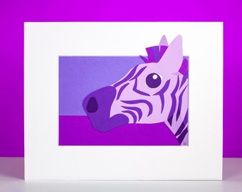 Original Zebra Handgeschnittene Papier Illustration