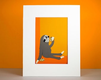 Original Sloth Hand-cut Paper Illustration