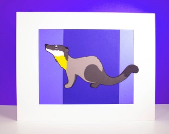 Original Yellow-Throated Marten Hand-cut Paper Illustration