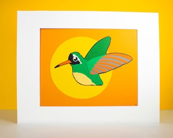 Original Xantus's Hummingbird Hand-cut Paper Illustration