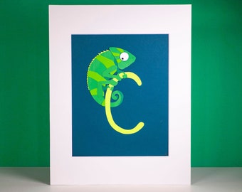 Original "C is for Chameleon" Hand-cut Paper Illustration