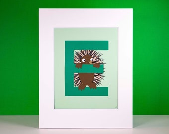 Original "E is for Echidna" Hand-cut Paper Illustration