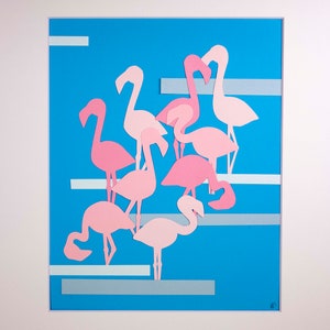 Original Flamingos Hand-cut Paper Illustration image 2