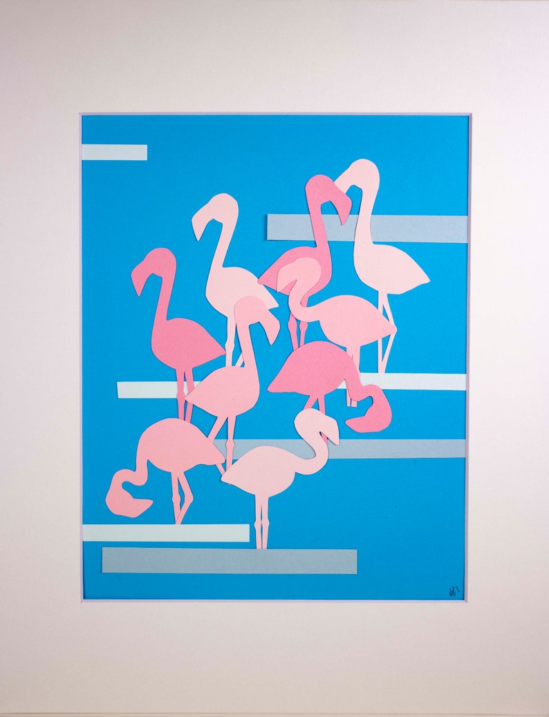 Original Flamingos Hand-cut Paper Illustration image 2