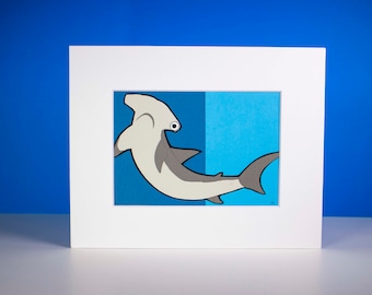 Original Hammerhead Shark Hand-cut Paper Illustration
