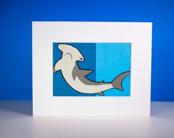 Original Hammerhead Shark Hand-cut Paper Illustration