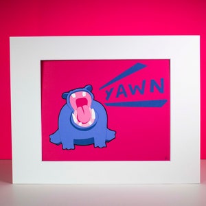 Original Yawning Hippo Hand-cut Paper Illustration image 1