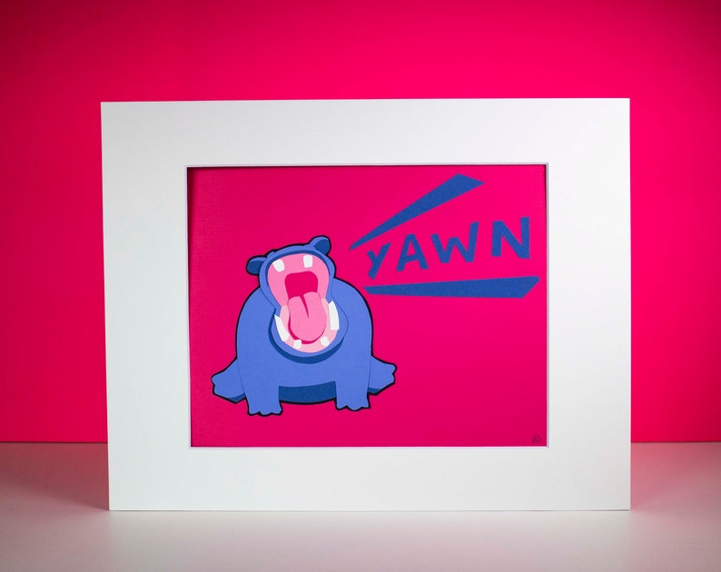 Original Yawning Hippo Hand-cut Paper Illustration image 1