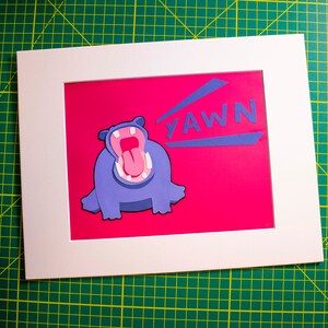 Original Yawning Hippo Hand-cut Paper Illustration image 3