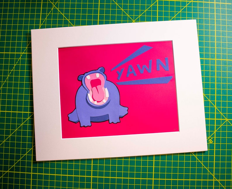 Original Yawning Hippo Hand-cut Paper Illustration image 3