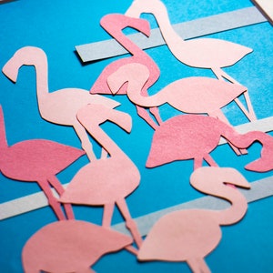 Original Flamingos Hand-cut Paper Illustration image 3