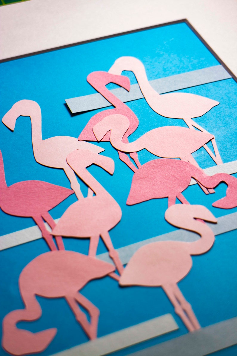 Original Flamingos Hand-cut Paper Illustration image 3