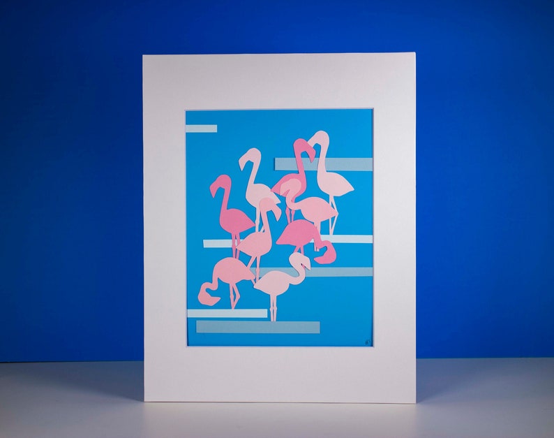 Original Flamingos Hand-cut Paper Illustration image 1