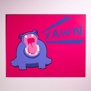 Original Yawning Hippo Hand-cut Paper Illustration image 2