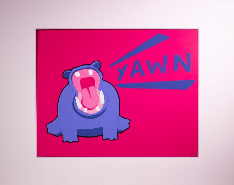 Original Yawning Hippo Hand-cut Paper Illustration image 2