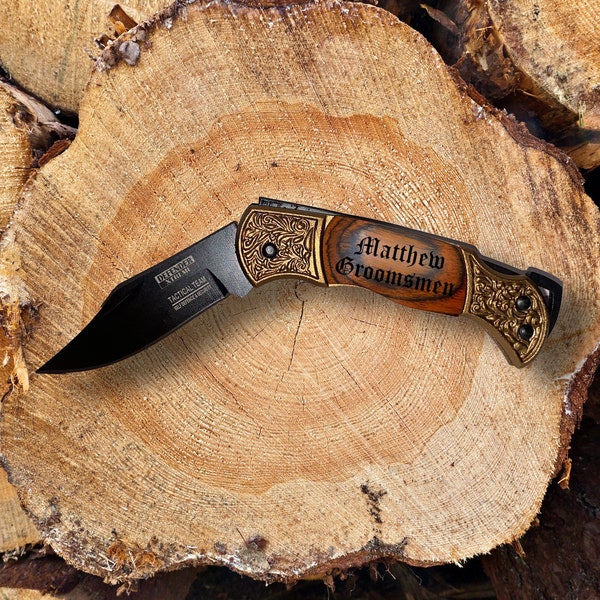 Personalized Bronze and Wood Folding Mini Knife