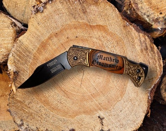 Personalized Bronze and Wood Folding Mini Knife