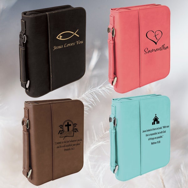 Personalized Leatherette Book/Bible Cover with Handle & Zipper - Religious Designs