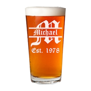 Personalized Pint Glass - Letter Design - Beer Glass 16 oz