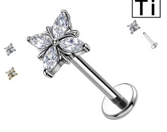 Titanium Labret with Four Crystals