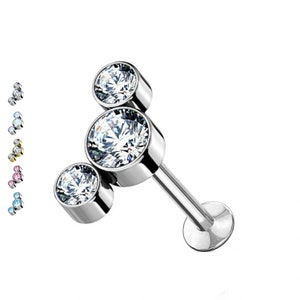 Piercing Labret Borchie Cartilagine Tre Cristalli