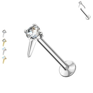 Wireless Push-in Labret Piercing in Steel with Crystal