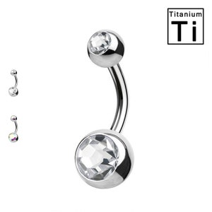 Piercing nombril avec doubles cristaux de titane