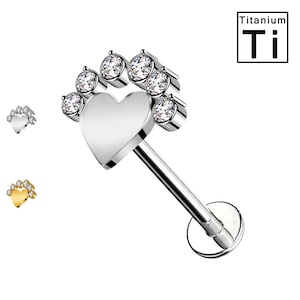 Labret Piercing with Heart and Crystals in Titanium