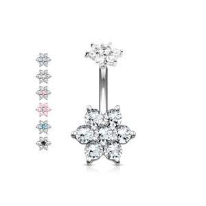 Crystal Flower Belly Button Piercing