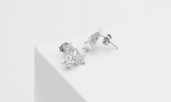Boucles D'oreilles Puces étoile Plaqué Argent 925 - Piqueté, Fermoir Clous, Femme