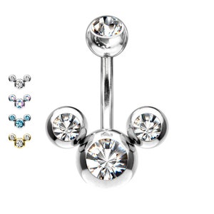 Steel Belly Button Piercing with Three Crystals