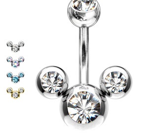 Steel Belly Button Piercing with Three Crystals