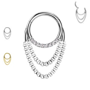 Steel Clicker Hoop with Crystal and Chains
