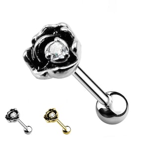 Flower Cartilage Studs with Crystals
